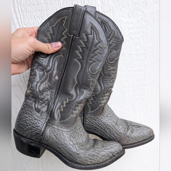 Vintage Heritage Exotic Gray Genuine Shark Leather Cowboy Western Boots Size 8 - Picture 1 of 12